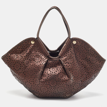 JIMMY CHOO Metallic Bronze Perforated Leather Star Tote