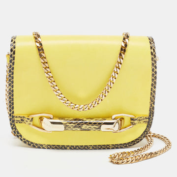 JIMMY CHOO Yellow/Black Leather and Watersnake Trim Leather Zadie Chain Bag