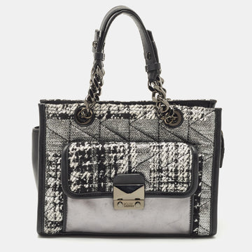 KARL LAGERFELD Black/Silver Tweed And Leather Mini Tote