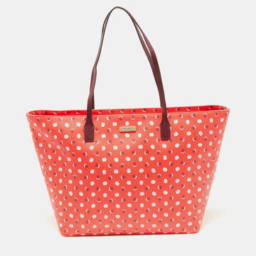 KATE SPADE Red/Burgundy Coated Canvas and Leather Shore Street Fiesta Dot Shopper Tote