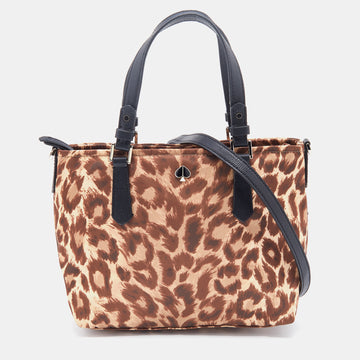 KATE SPADE Brown/Black Animal Print Fabric and Leather Tote