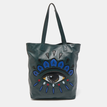 KENZO Dark Green Leather Eye Shopper Tote