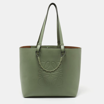 Loewe Green Leather Medium Anagram Tote