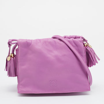 Loewe Purple Leather Flap Tassel Crossbody Bag