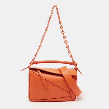 Loewe Orange Leather Small Puzzle Shoulder Bag