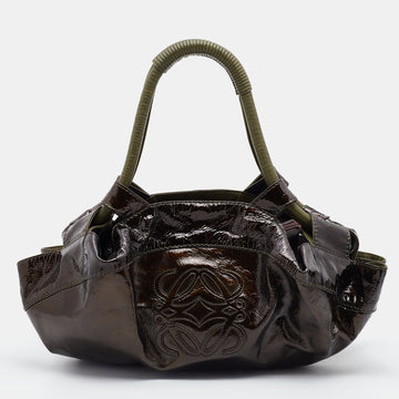 LOEWE Olive Green Patent Leather Aire Hobo