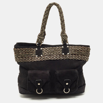 LOEWE Black Suede Braided Chain Pocket Tote