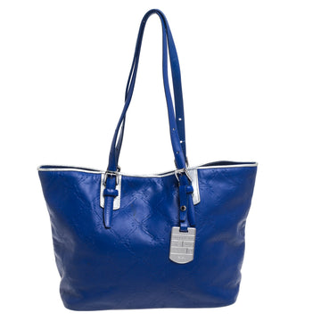 LONGCHAMP Blue/Silver Leather Medium LM Cuir Shopper Tote