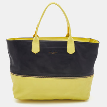 LONGCHAMP Yellow/Black Leather Expandable Tote