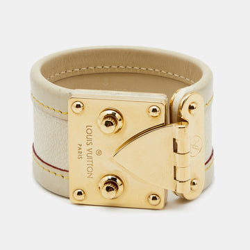 Louis Vuitton Suhali White Leather Gold Tone Bracelet S
