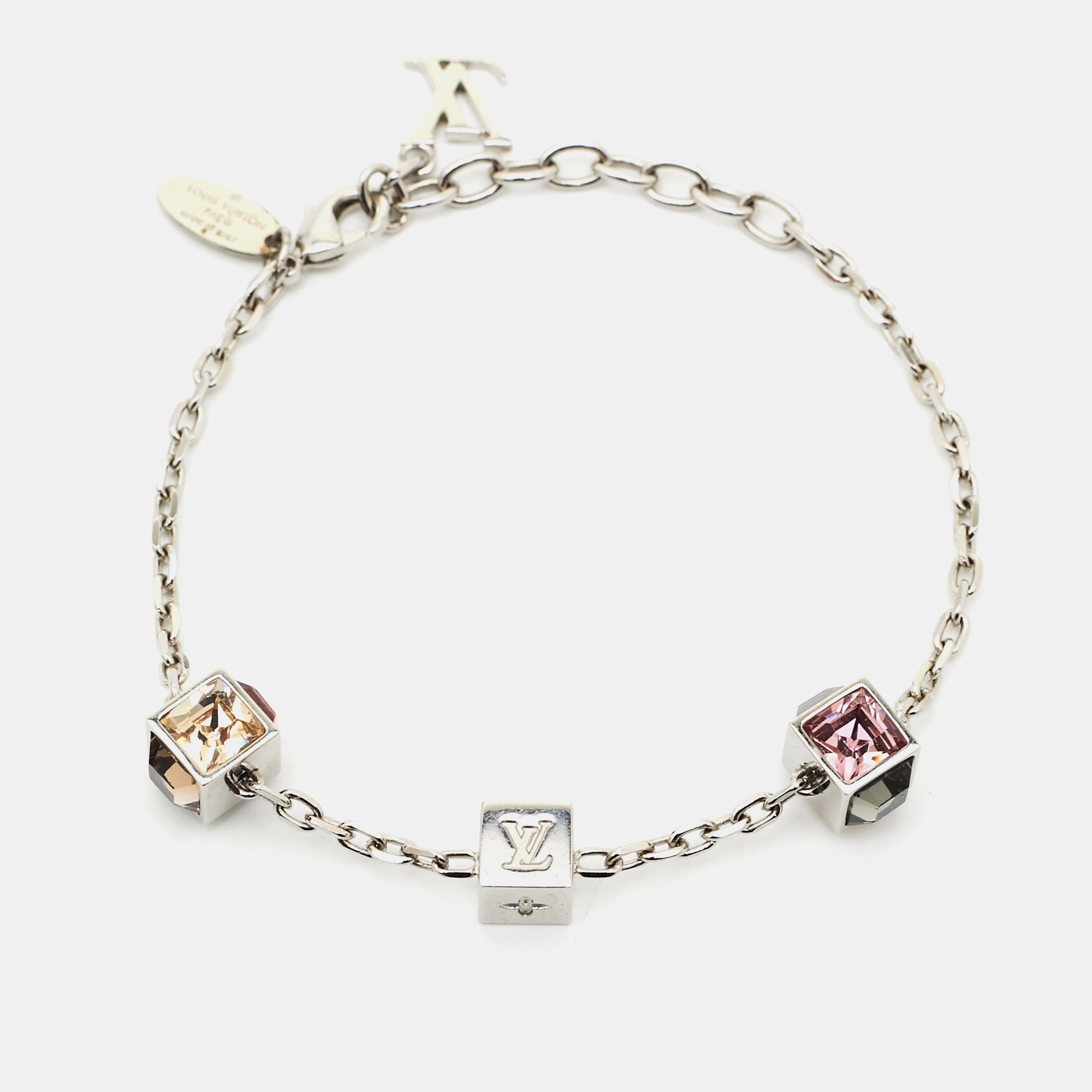 Louis Vuitton Silver Tone Gamble Crystal Bracelet