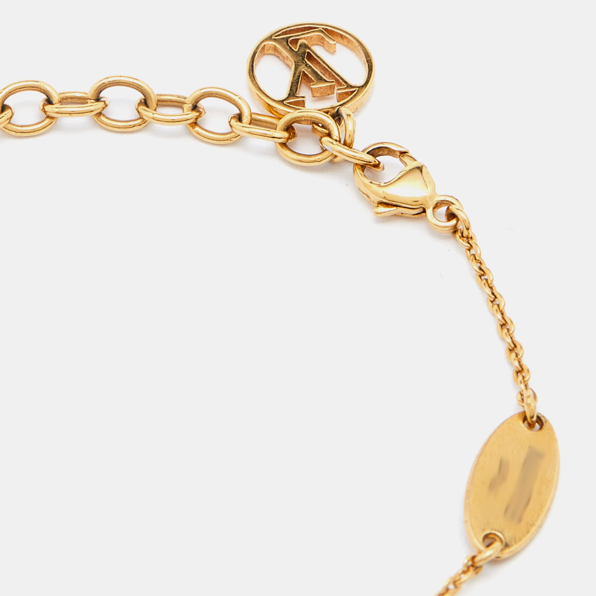 LOUIS VUITTON Swarovski Crystal Lady Lucky Key Supple Bracelet Gold 194451