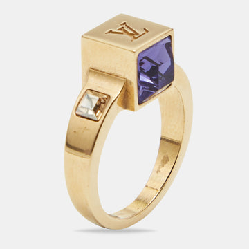 Louis Vuitton Gold Tone Crystal Monogram Flower Ring Size 55 Louis Vuitton