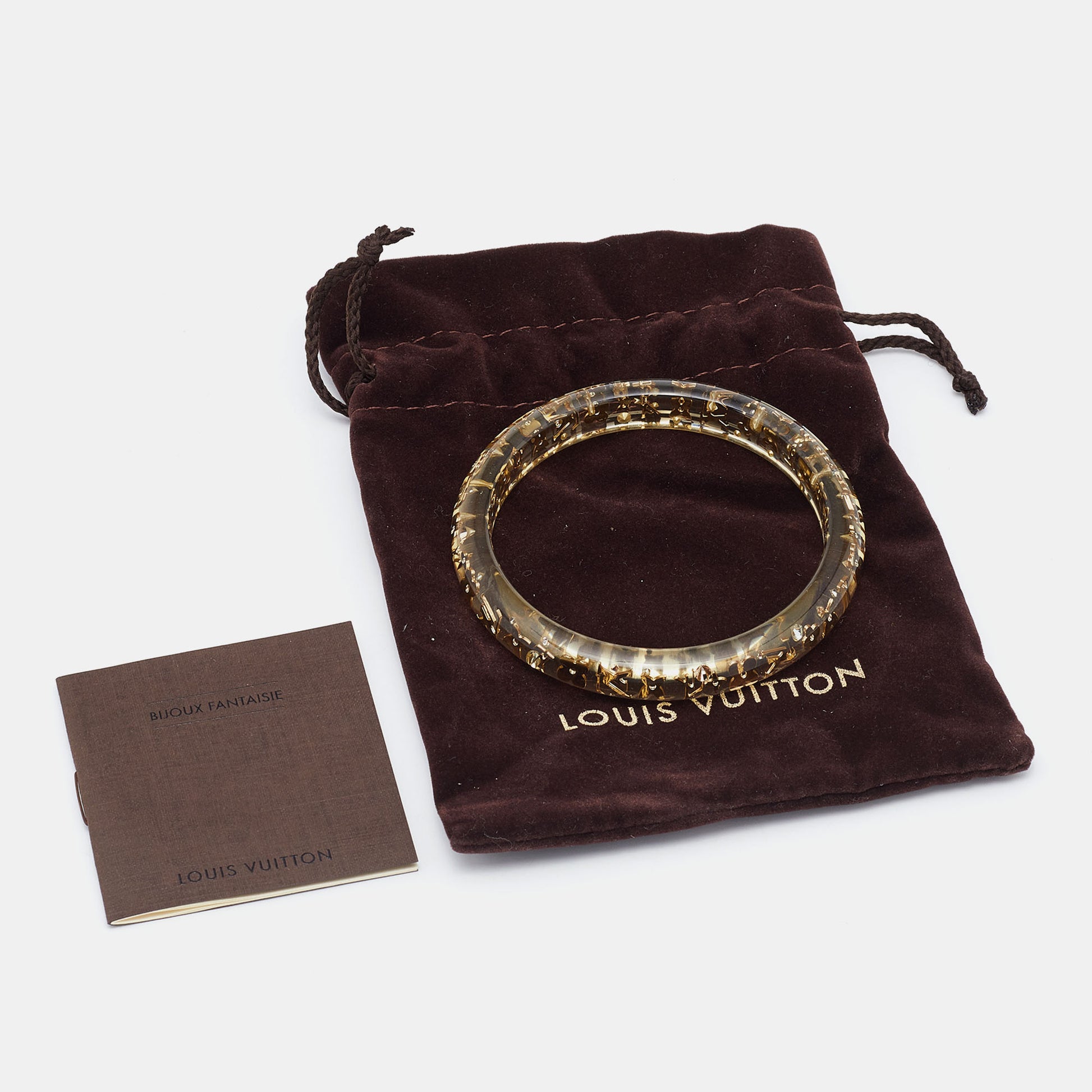 Louis Vuitton Clear Resin Gold Tone Monogram Wide Inclusion Bangle Bracelet  Louis Vuitton