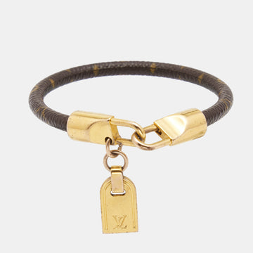 LOUIS VUITTON Monogram Luck It Brown Canvas Gold Tone Charm Bracelet