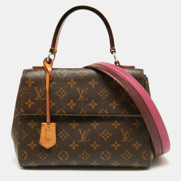 Louis Vuitton Cluny Mini Monogram Canvas Handbag Brown Strap Nude