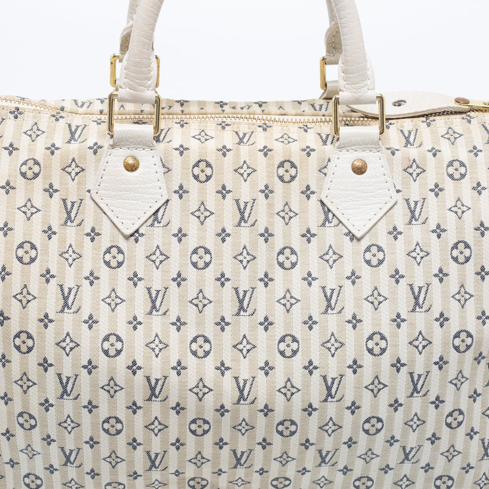 Louis Vuitton Blue/White Monogram Mini Lin Croisette Speedy 30 Bag -  Yoogi's Closet