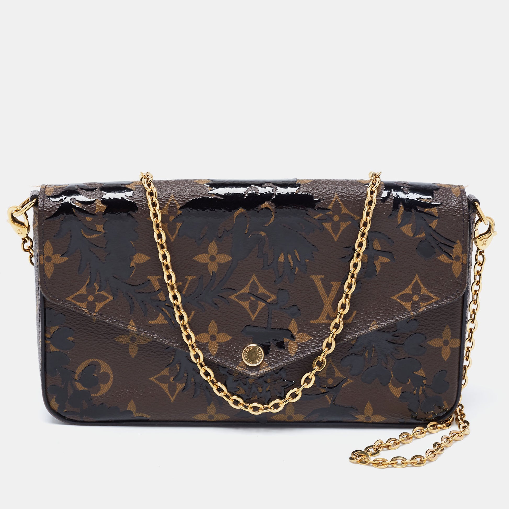 LOUIS VUITTON Pochette Felicie Monogram Canvas Crossbody Bag Brown