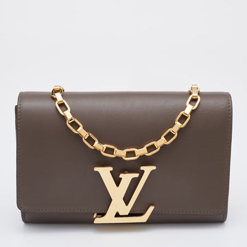 Louis Vuitton Taupe Leather Chain Louise MM Clutch