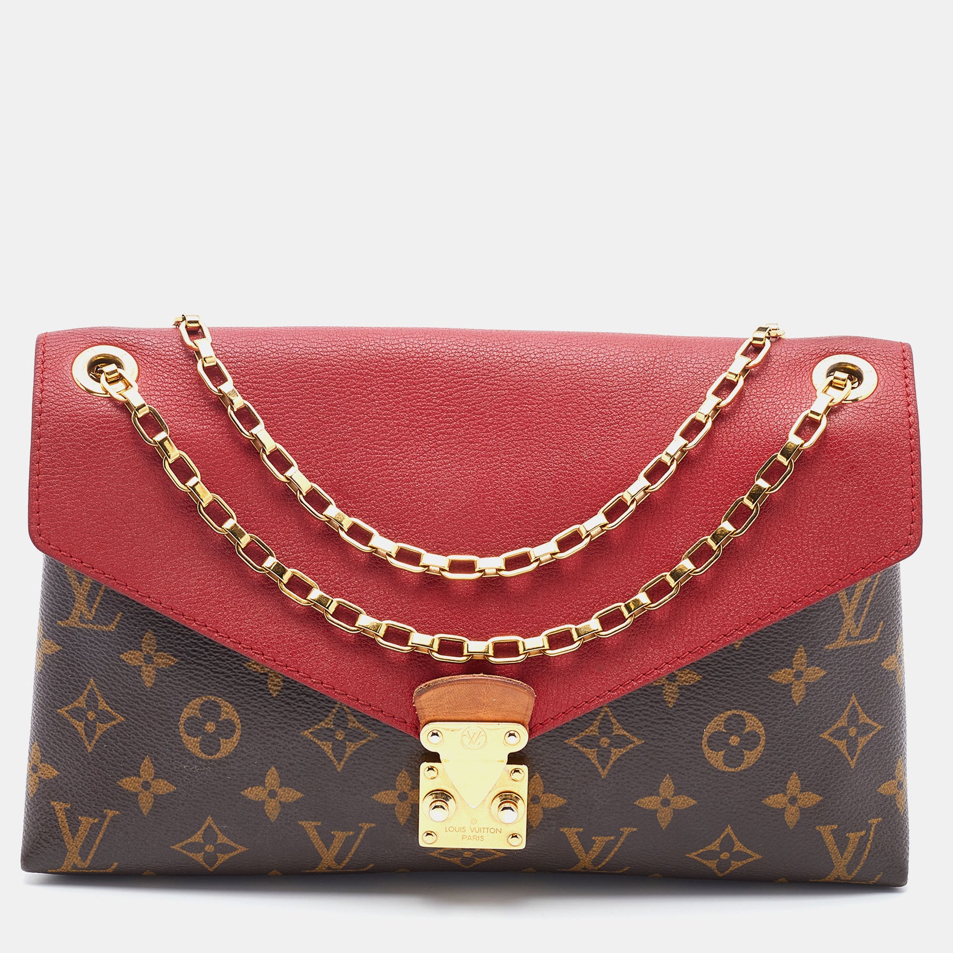 LOUIS VUITTON Pallas Chain Monogram Canvas Crossbody Bag Brown