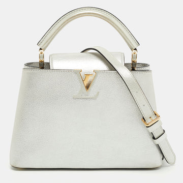 LOUIS VUITTON Silver Iridescent Leather Capucines BB Bag