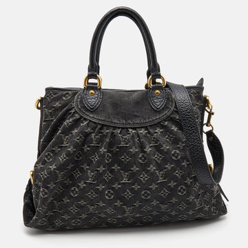 LOUIS VUITTON Black Monogram Denim and Leather Neo Cabby GM Bag