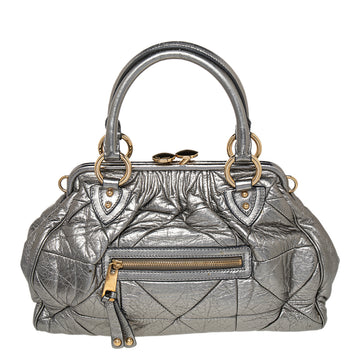 Marc Jacobs Metallic Grey Quilted Leather Stam Satchel
