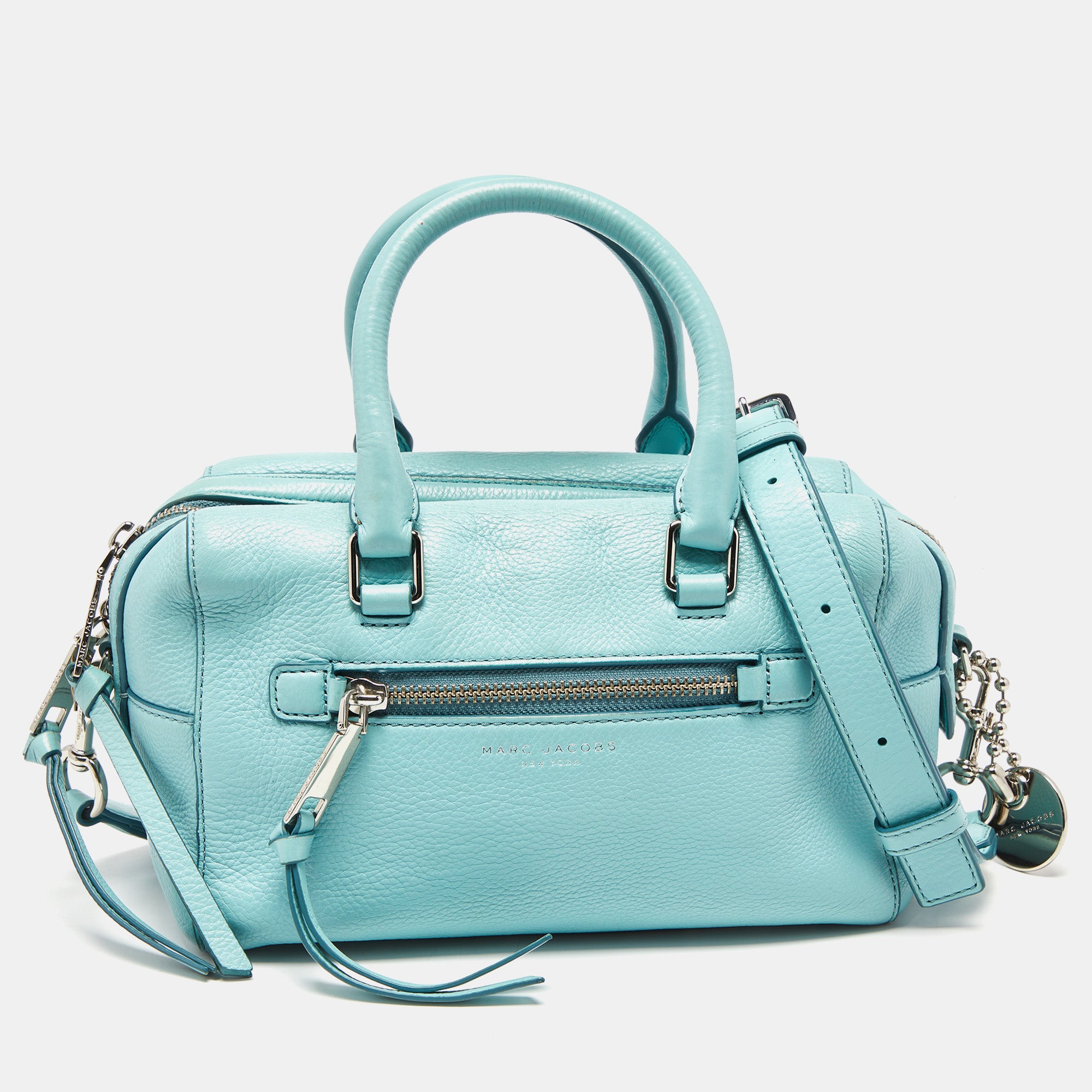 Marc Jacobs Blue Leather Recruit Bauletto Boston Bag