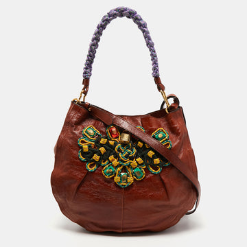 Marc Jacobs Brown Glossy Leather Embellished Hobo