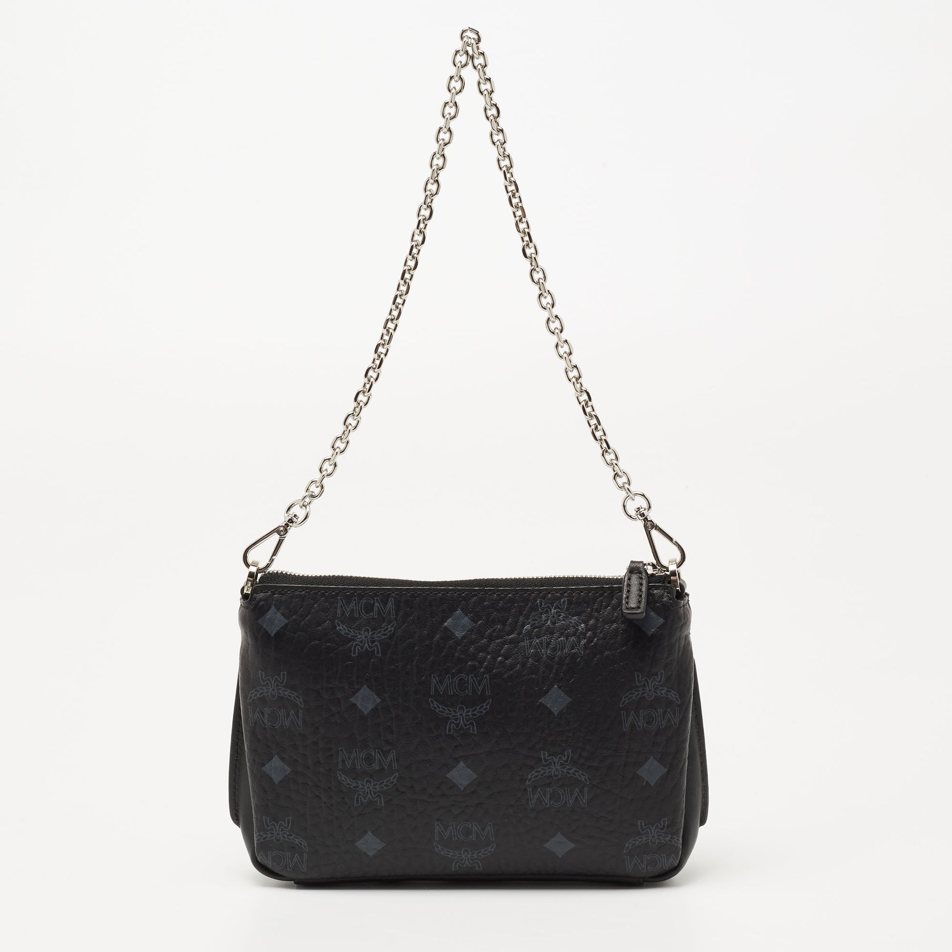 MCM Millie Top Zip Shoulder Bag Visetos Small Black