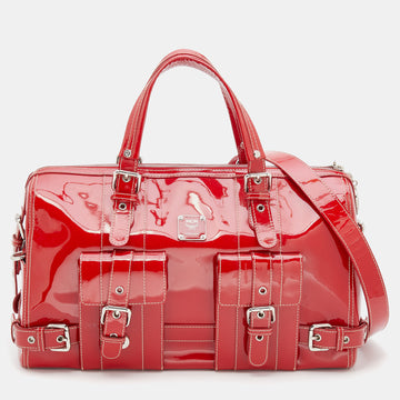 MCM Red Patent Leather Duffle Bag