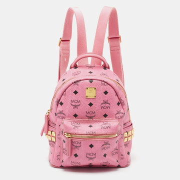 MCM Pink Visetos Coated Canvas Studded Stark Backpack