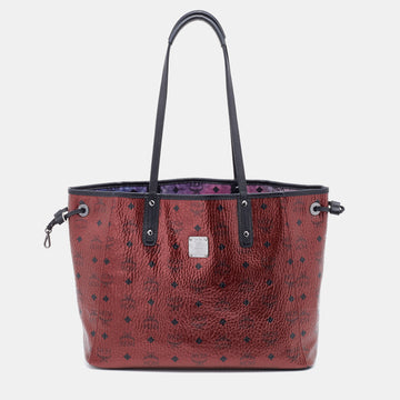 MCM Metallic Red Visetos Coated Canvas Project Reversible Shopper Tote