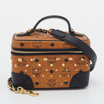 MCM Brown/Black Coated Canvas and Leather Vanity Bag