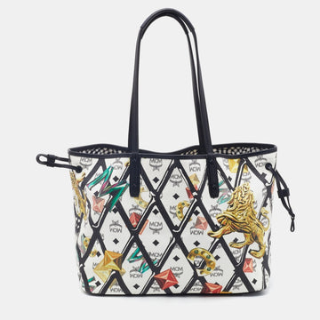 MCM Multicolored Coated Canvas and Leather Rombi Motif Reversible Tote