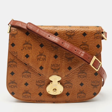 MCM Cognac Visetos Coated Canvas Shoulder Bag