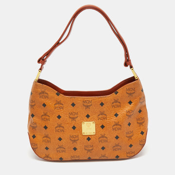 MCM Cognac Visetos Coated Canvas Shoulder Bag