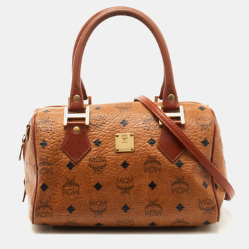 MCM Cognac Visetos Coated Canvas Boston Bag