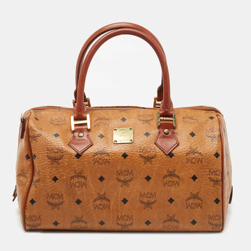 MCM Cognac Visetos Coated Canvas Heritage Boston Bag