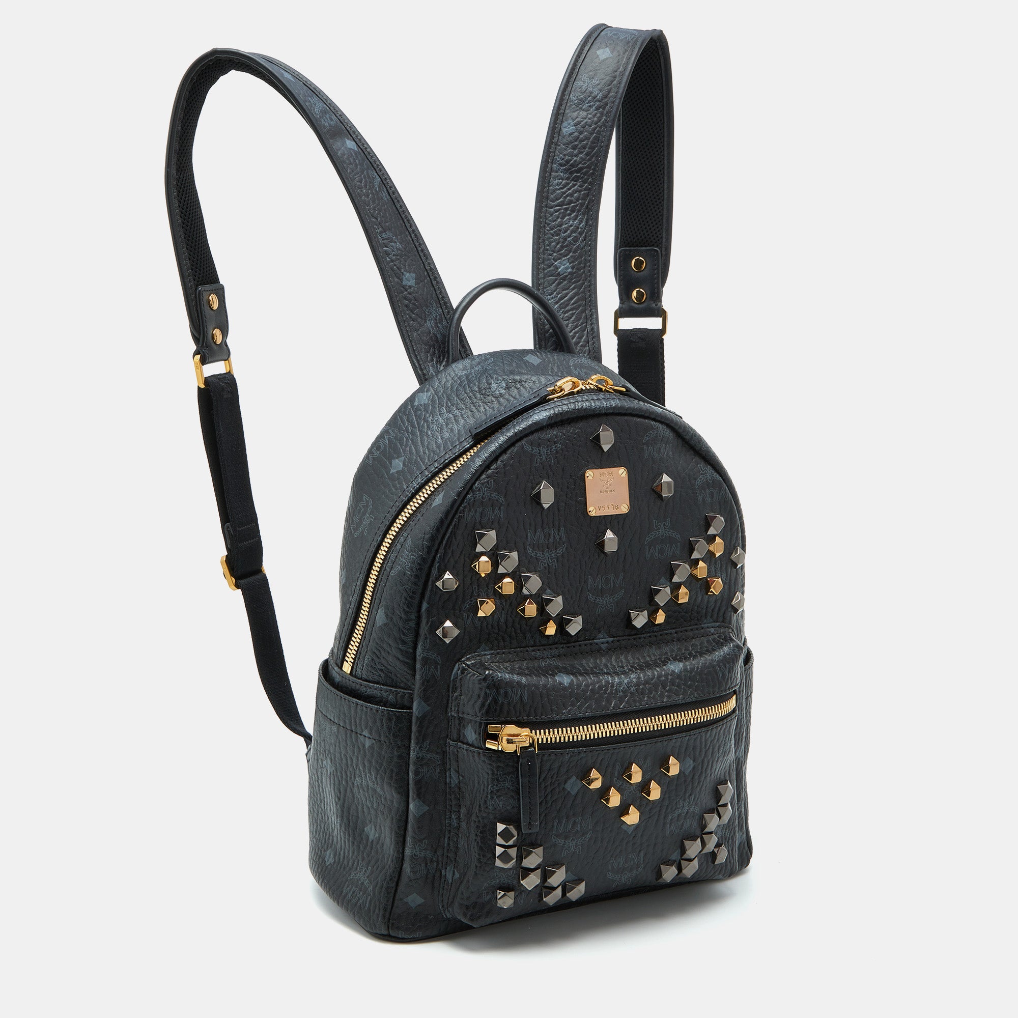 MCM Black Visetos Coated Canvas and Leather Small Studs Stark Backpack