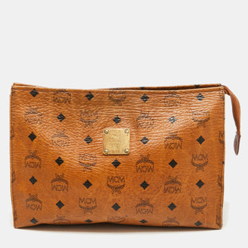 MCM Brown Visetos Coated Canvas Zip Pouch