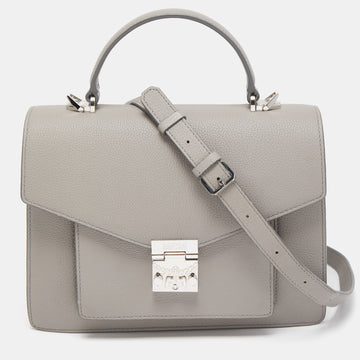 MCM Grey Leather Medium Patricia Top Handle Bag