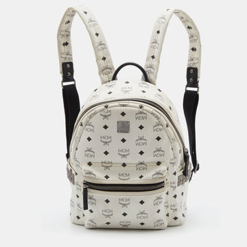 MCM White Visetos Coated Canvas Small Studs Stark Backpack