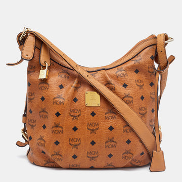 MCM Cognac Visetos Coated Canvas and Leather Hobo