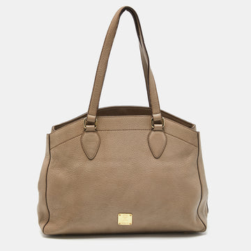 MCM Taupe Leather Shoulder Bag