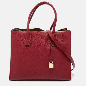 MICHAEL KORS Red Grained Leather Large Mercer Tote