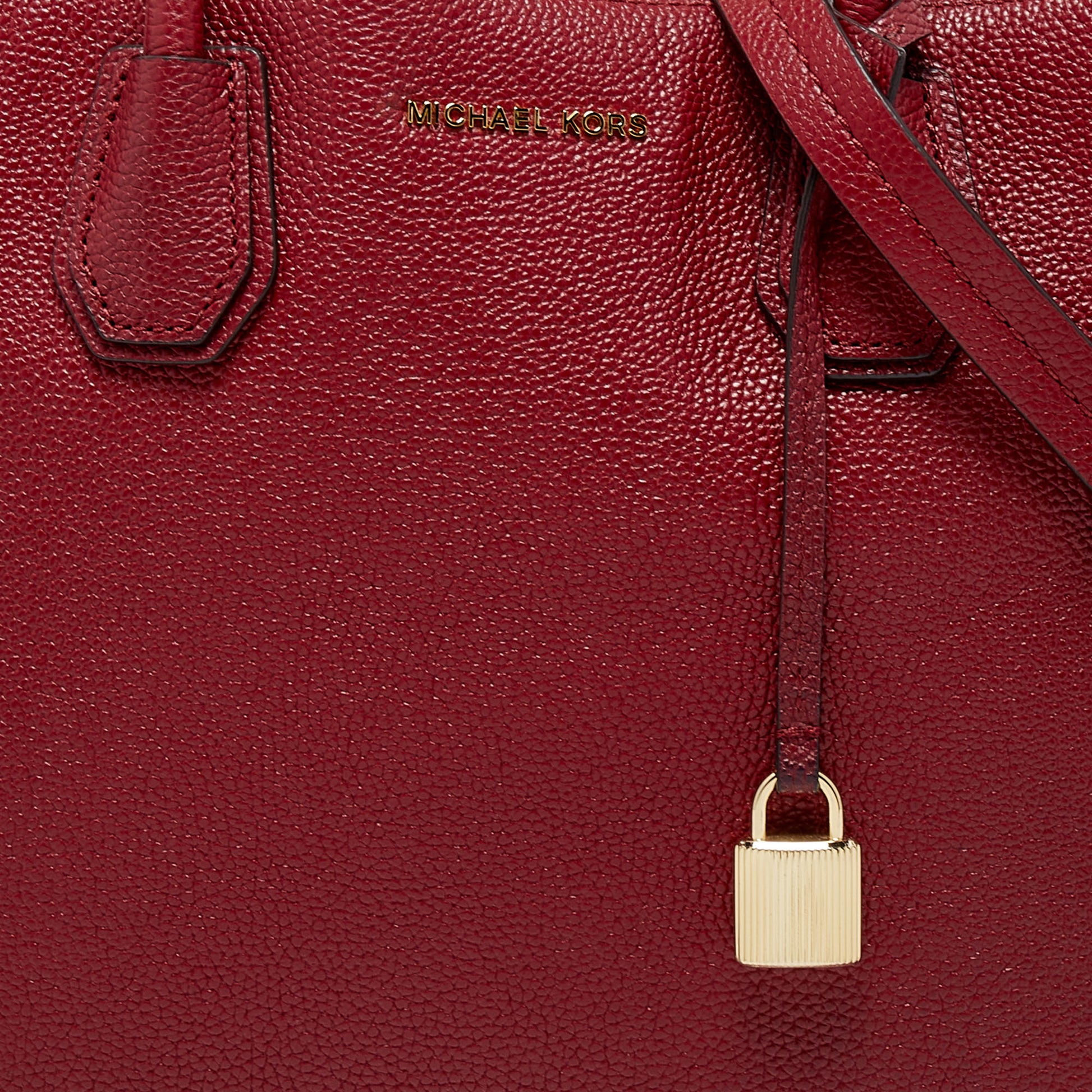 Michael Kors Red Grained Leather Large Mercer Tote Michael Kors