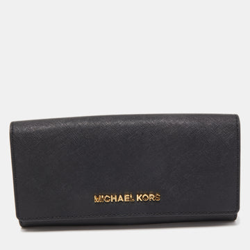 MICHAEL KORS Black Leather Flap Continental Wallet