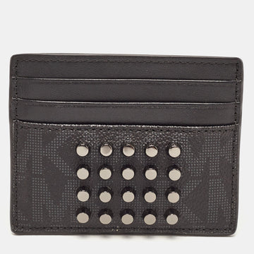 MICHAEL KORS Black Signature Coated Canvas and Leather Studded Tall Card Case