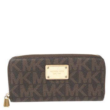 MICHAEL KORS Brown Monogram Coated Canvas Zip Around Wallet